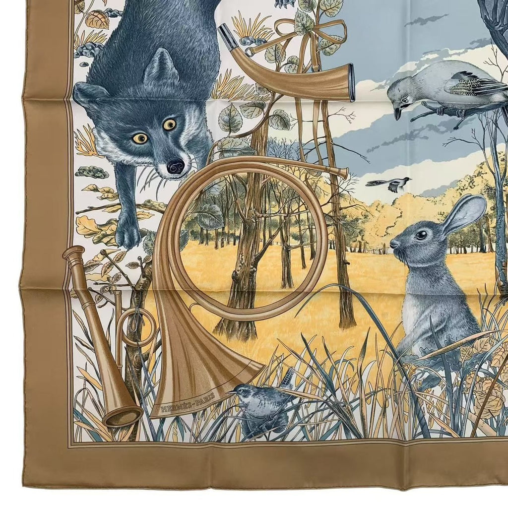 Hermes Scarf Silk Carre 90 Chasse Au Bois Forest Hunting Brown Box — view 5
