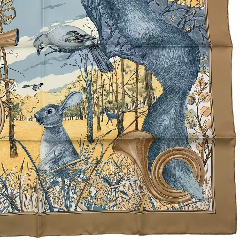 Hermes Scarf Silk Carre 90 Chasse Au Bois Forest Hunting Brown Box — view 6