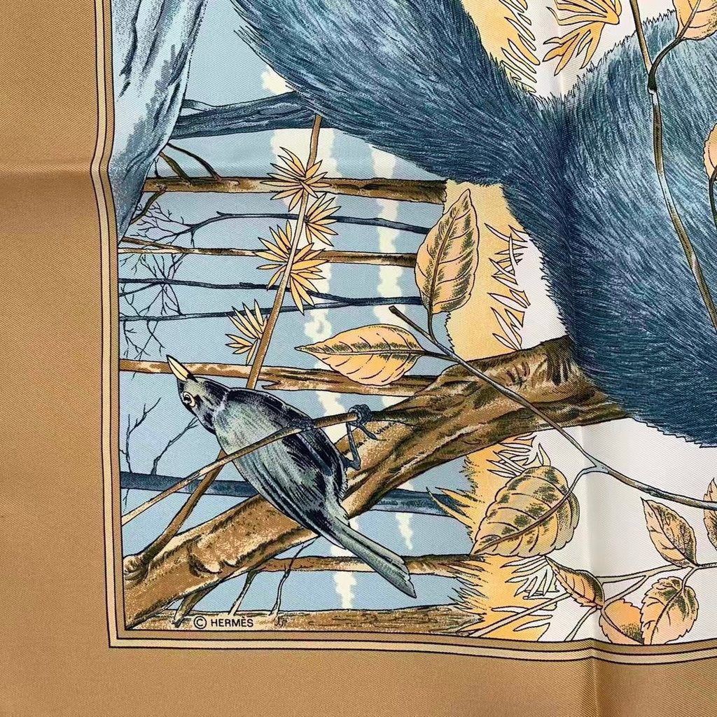 Hermes Scarf Silk Carre 90 Chasse Au Bois Forest Hunting Brown Box — view 8