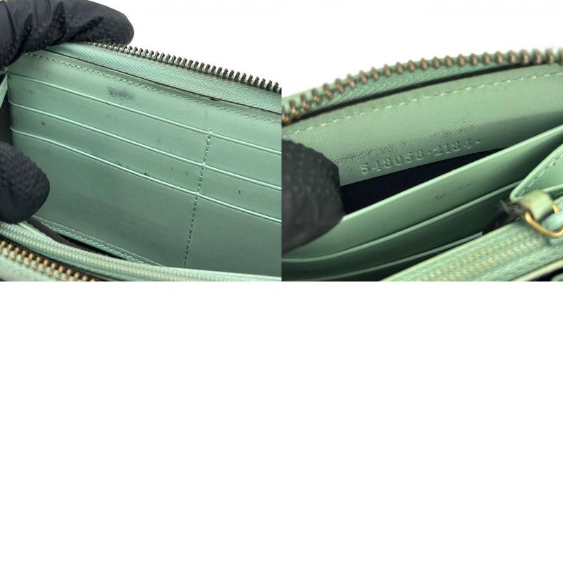 Gucci Long Wallet Round Zipper Sima Leather Mint Green Color Linea Cat — view 9