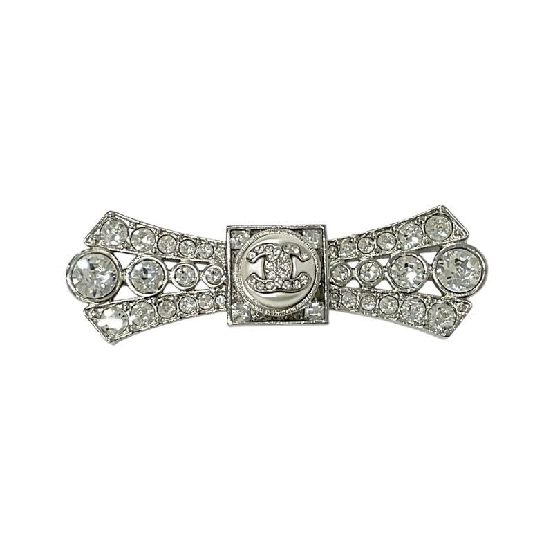 Chanel Brooch Corsage Silver Coco Mark Rhinestone Ribbon — view 2