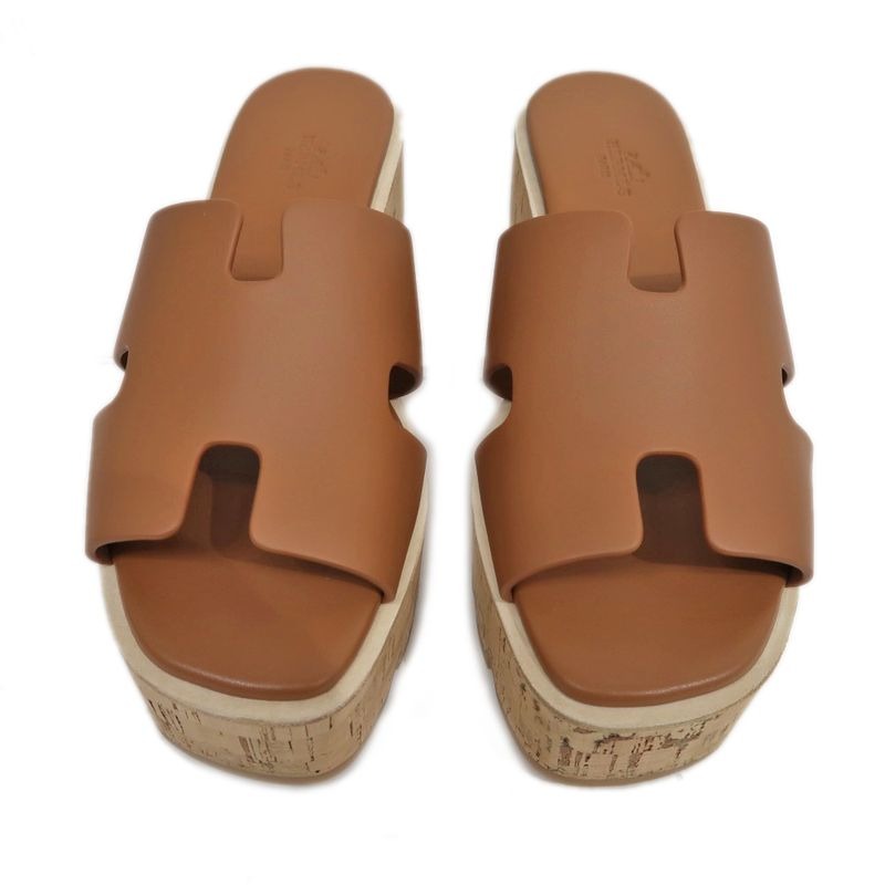 Hermes Eze Sandals Size 39 Leather Cork Natural Thick Sole — view 3