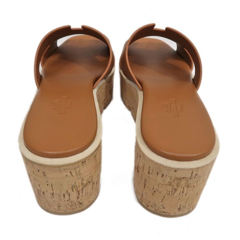Hermes Eze Sandals Size 39 Leather Cork Natural Thick Sole — view 6