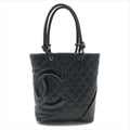 Chanel CC Logo Cambon Leather Patent Mini Hand Tote Black