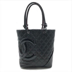 Chanel CC Logo Cambon Leather Patent Mini Hand Tote Black