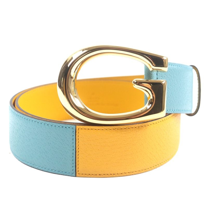 Gucci Memorable Buckle g Logo Bicolor Leather Belt Yellow Blue — view 2