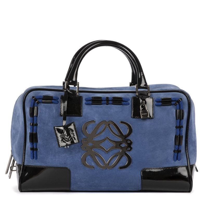 Loewe Limited Edition Amazona Boston Blue Black Suede Leather Patent