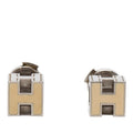 Hermes Cage de Ash Cube Stud Earrings Silver Ivory Metal