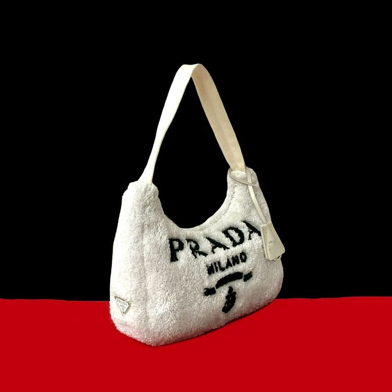 Prada Terry Mini Triangle Logo Hardware Pile Handbag One Shoulder Bag