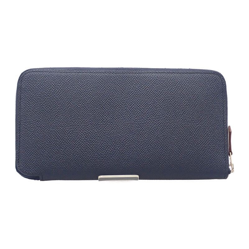 Hermes Azap Silk-in Long Wallet Vaux Epson Silk Navy Blue Indigo Barenia