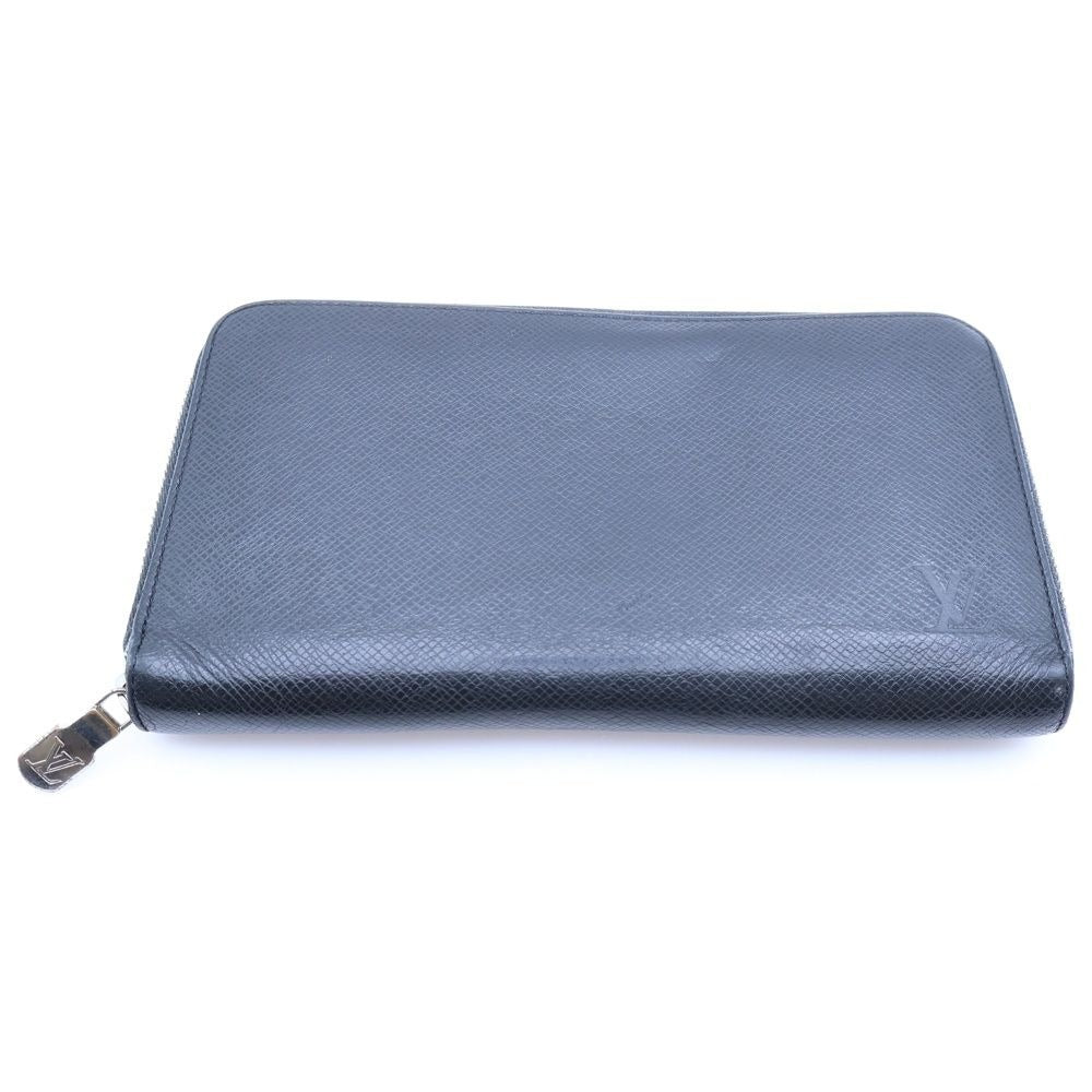 Louis Vuitton Taiga Round Zip Fastener Long Wallet Black