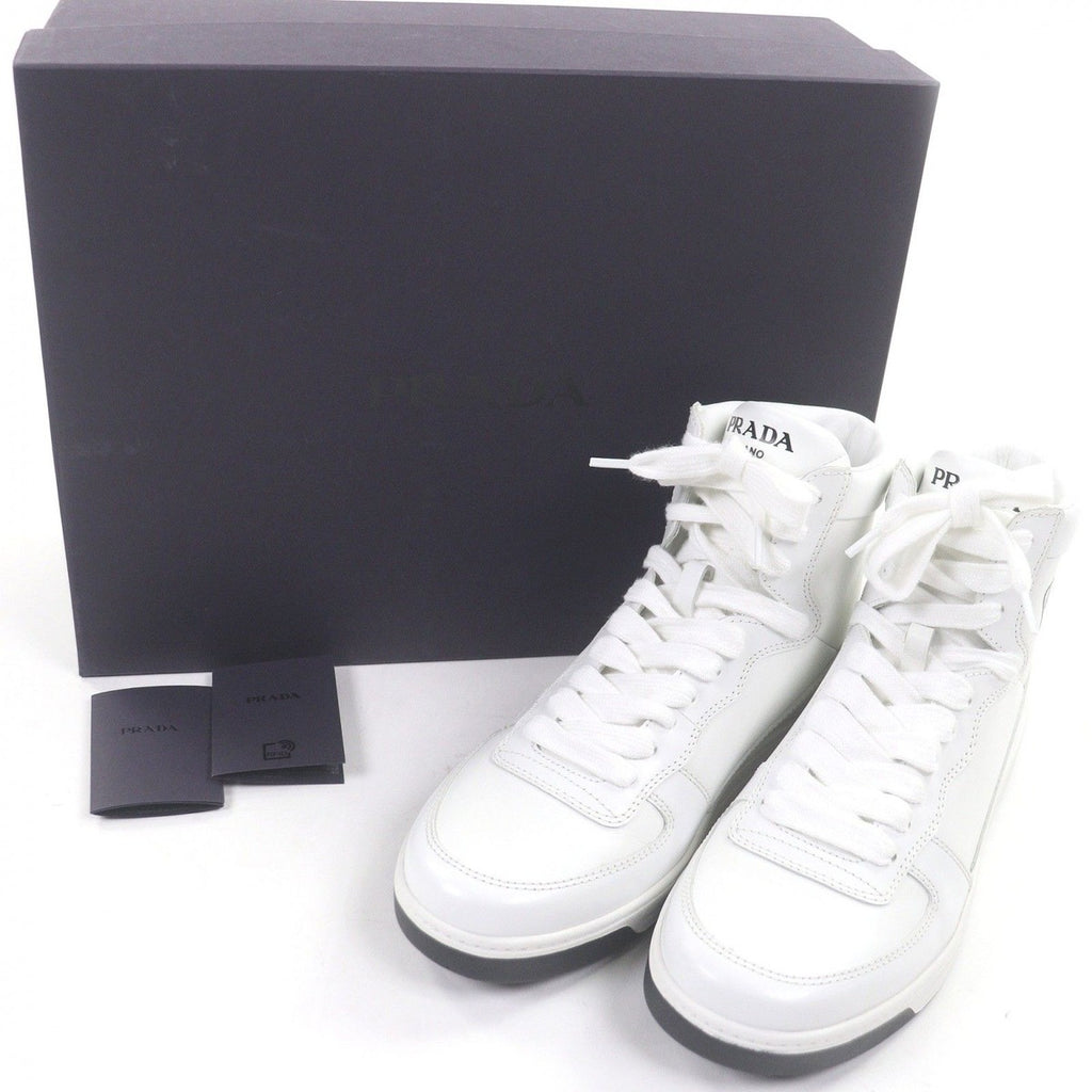 Prada Triangle Logo High Cut Sneakers Leather Shoes — view 2