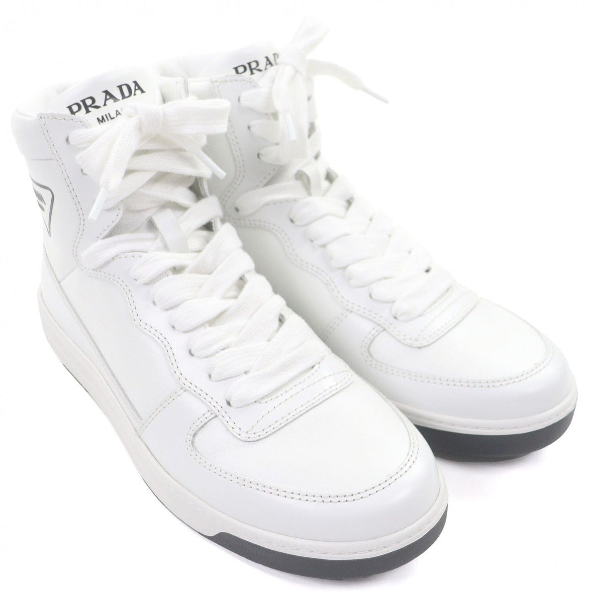 Prada Triangle Logo High Cut Sneakers Leather Shoes — view 3