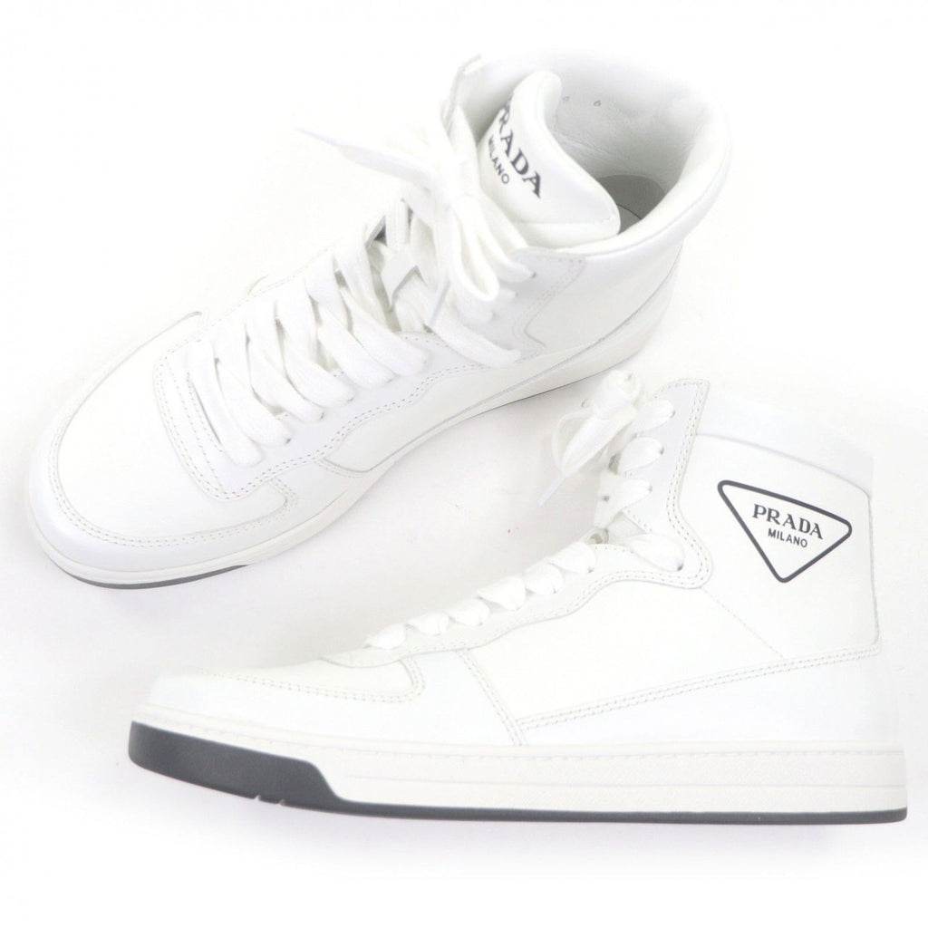 Prada Triangle Logo High Cut Sneakers Leather Shoes — view 4