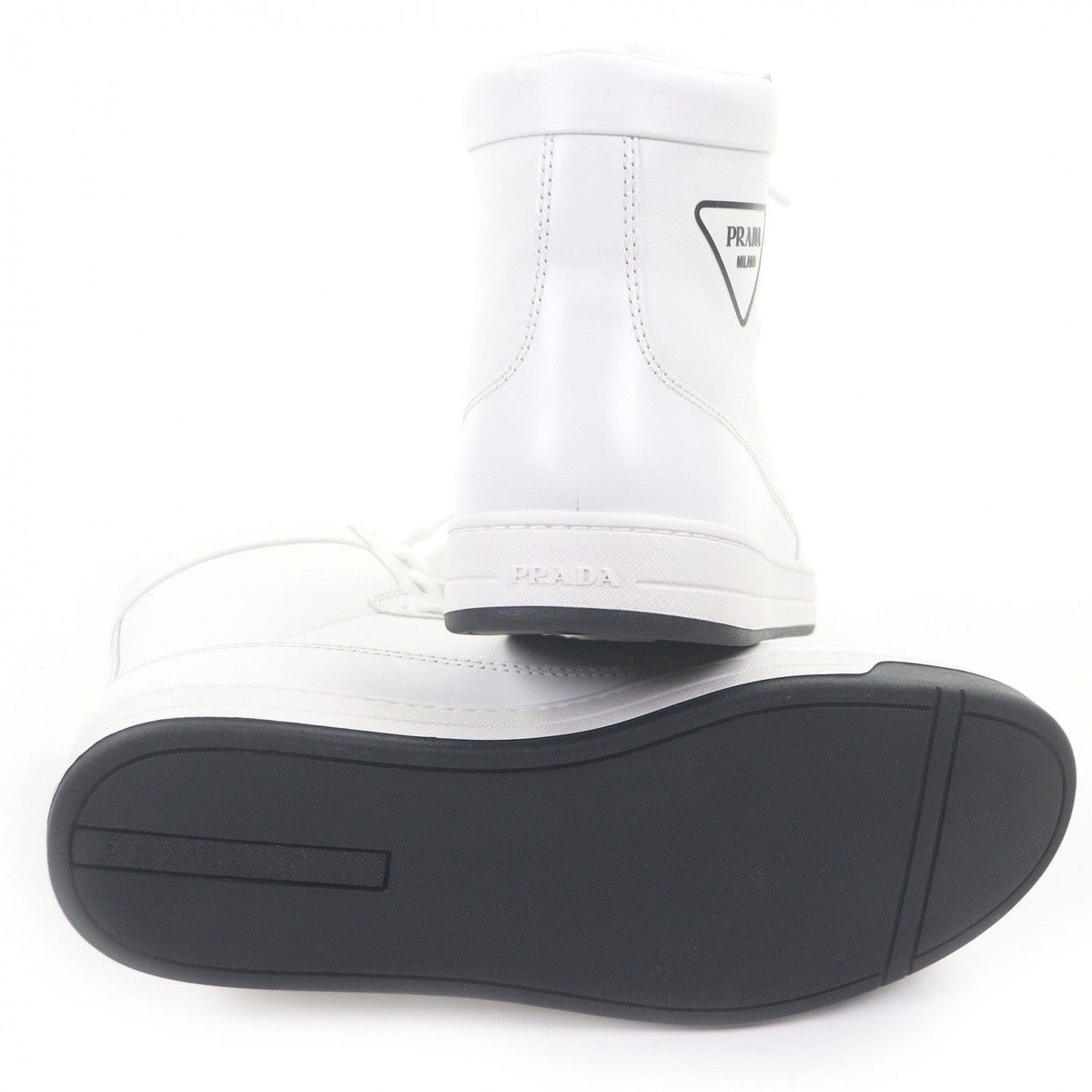 Prada Triangle Logo High Cut Sneakers Leather Shoes — view 5