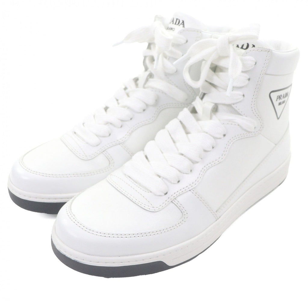 Prada Triangle Logo High Cut Sneakers Leather Shoes