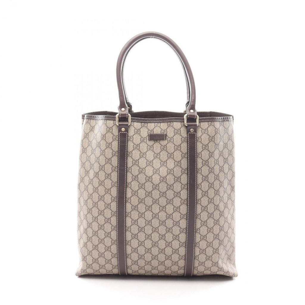 Gucci Tote GG Plus Beige Canvas Leather Brown