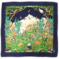 Hermes Carre 90 Sichlian Sicilian Animals Sichuan Silk Navy Scarf Blue