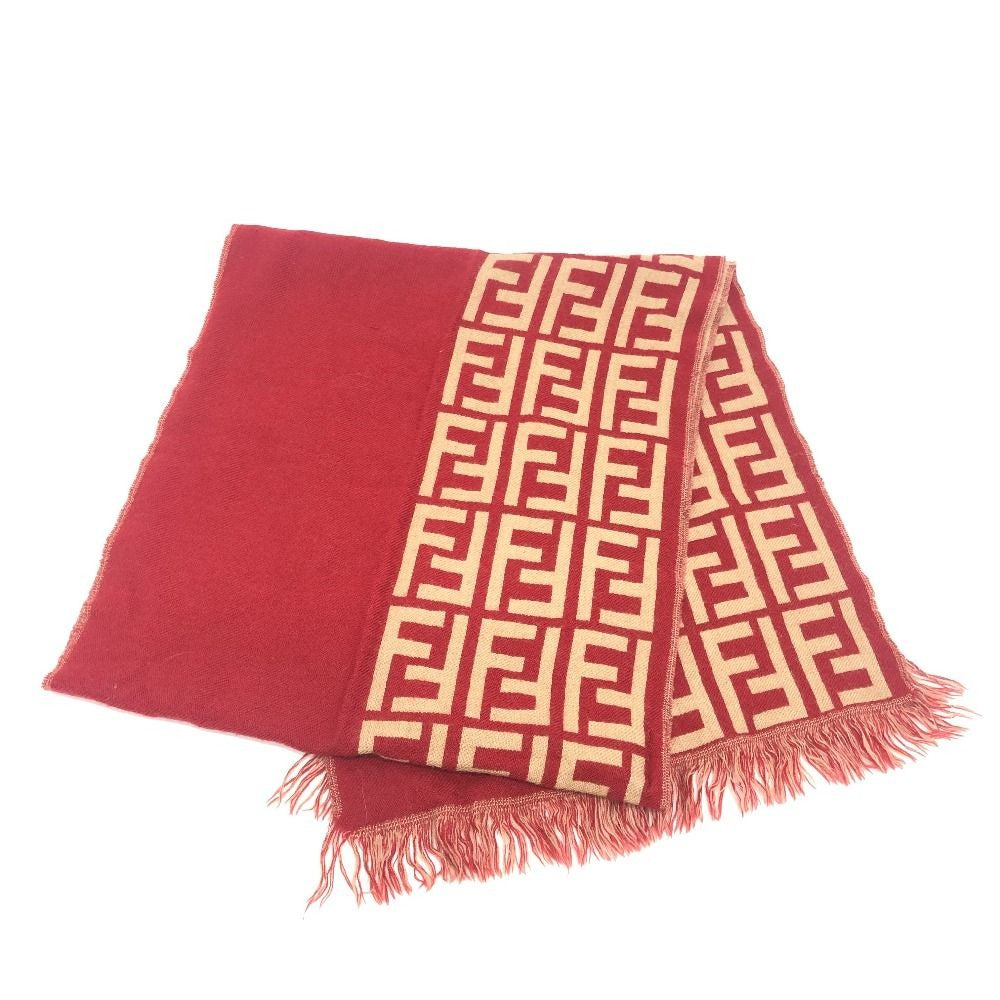 Fendi Scarf Zucca Pattern Wool Red Brown