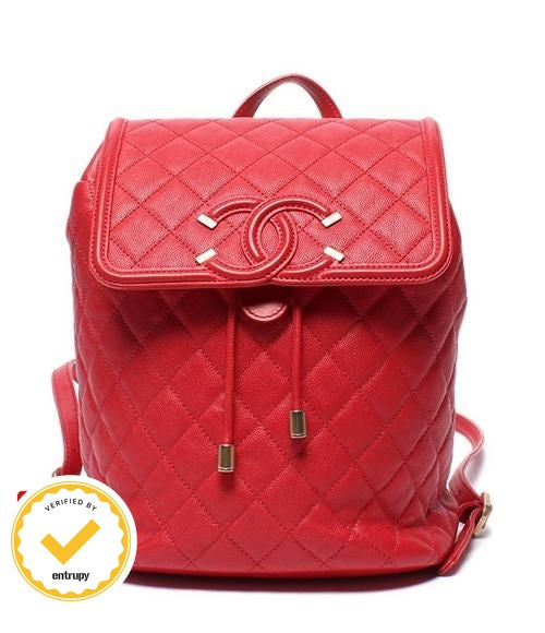 Chanel Backpack CC Filigree Caviar Leather Gold Quilted