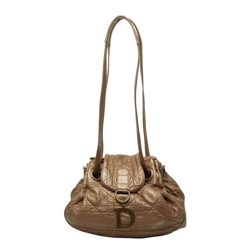 Dior Cannage Tote Shoulder Bag Gold Leather