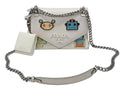 Prada Robot Monochrome Chain Shoulder Bag Saffiano Leather Ivory Silver