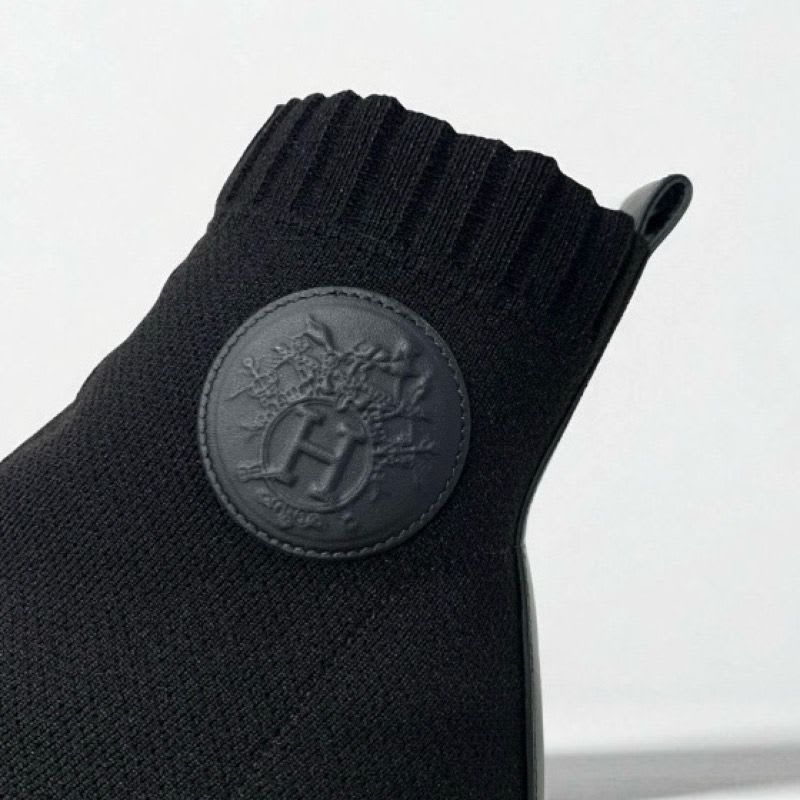 Hermes Volver Boots Short Shoes Fabric Leather Black Sock — view 9