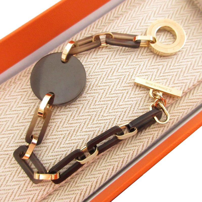 Hermes Fet Vosges GM Clover T2 Buffalo Horn Metal Brown Bracelet 0980 — view 4