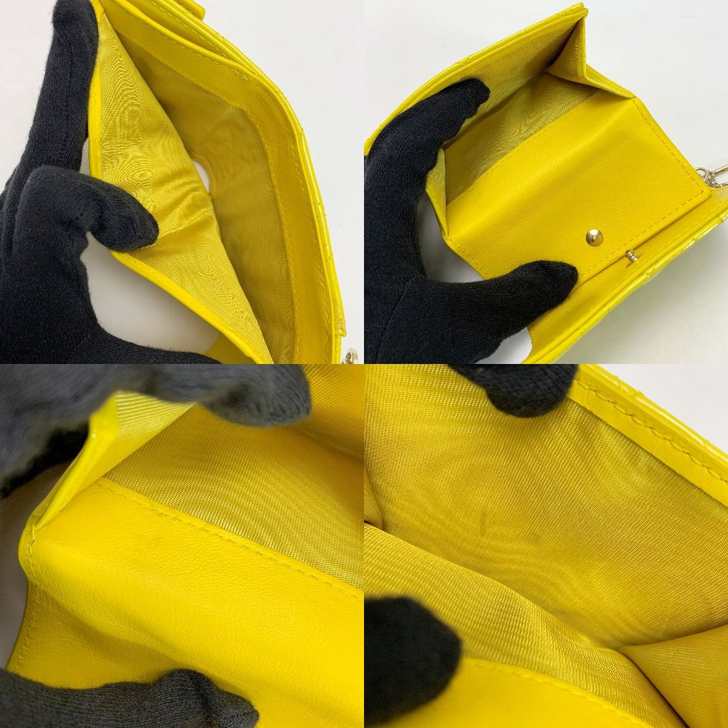 Christian Dior Patent Leather Cannage Charm Yellow Trifold Wallet — view 4