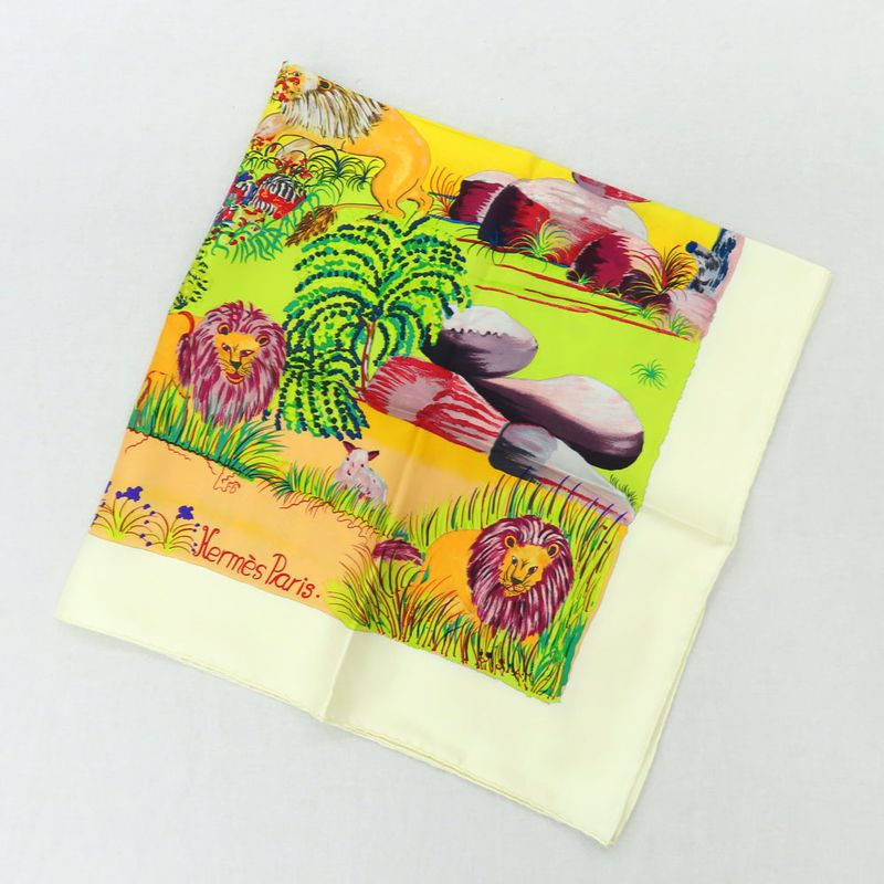 Hermes Carre 90 NUBA Mountain Scarf Silk White Multicolor Animal — view 2