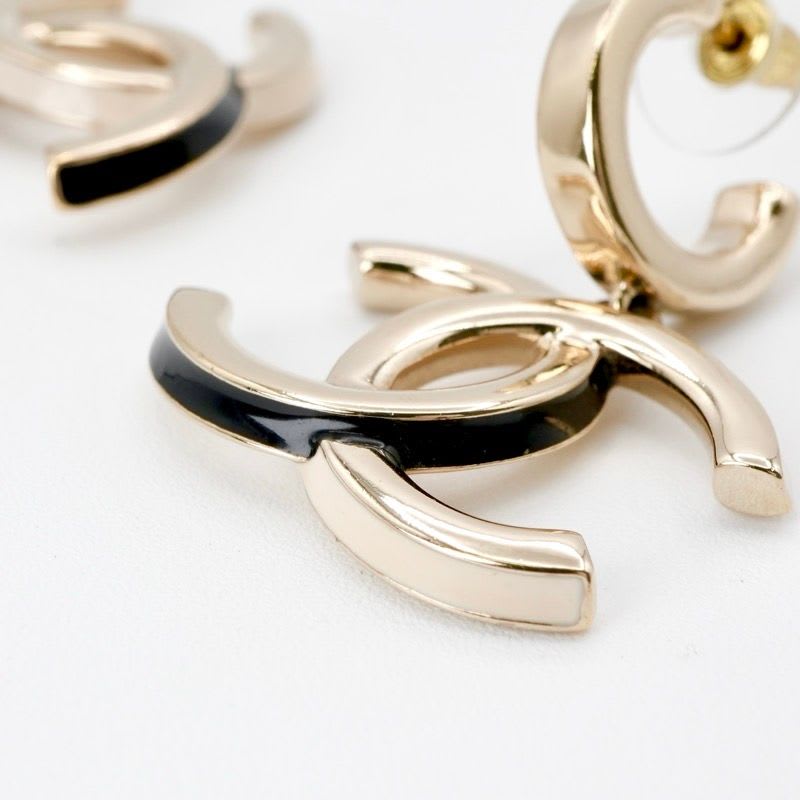 Chanel Earrings Gold Black Coco Mark Hoop — view 6