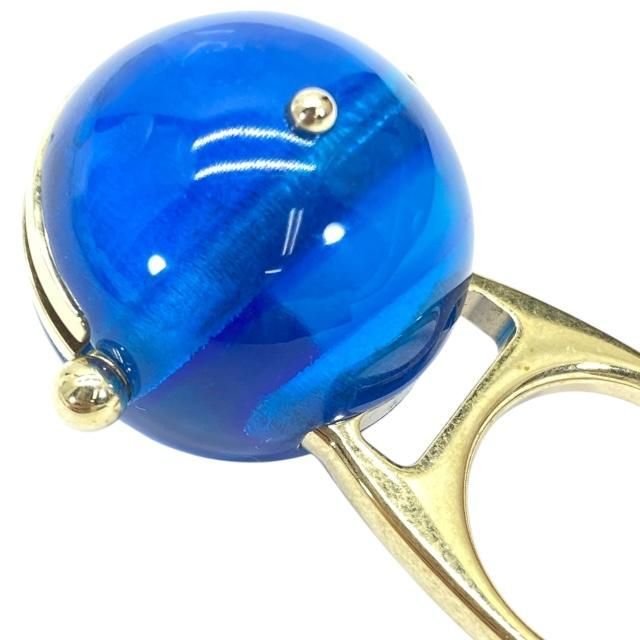 Christian Dior Ring Accessories Jewelry Small Tribal Ball Logo GP Gold Blue — view 6