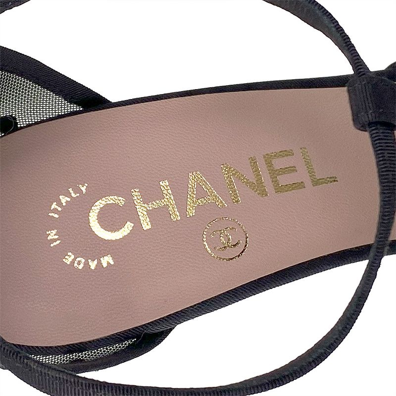 Chanel Ribbon Mesh Coco Mark Sandals — view 8