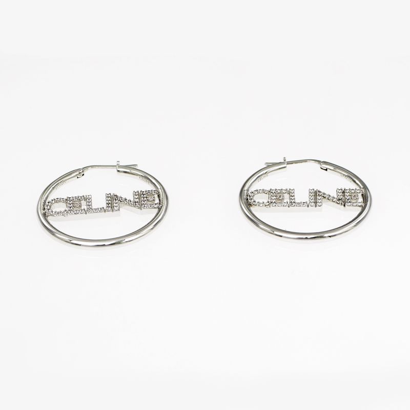 Celine Earrings Hoop Crystal Silver Color Pair Accessories — view 7