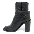 Chanel Ankle Boots 34 1 2 C Black Leather Patent CC Mark Shoes — view 3