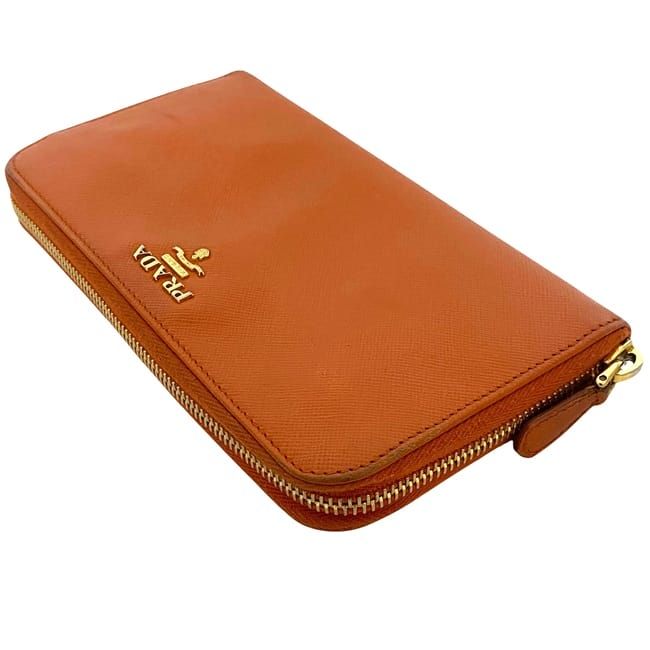 Prada Round Zipper Long Wallet Orange 1 Ml506 Saffiano — view 3