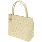 Chanel Medallion Tote Caviar Leather Ivory Grey Gold Hardware Bag 0088 — view 2