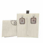 Hermes Asdecourt Heart Leather Metal Brown Silver Earrings — view 3