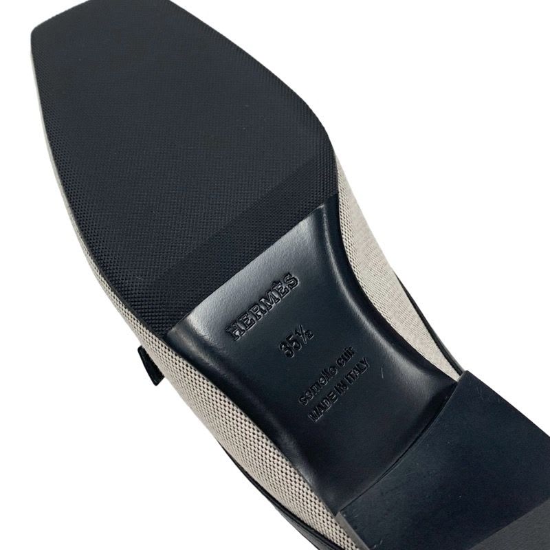 Hermes Groupie Flat Shoes Canvas Leather Black Mule Slipper Sandals — view 8