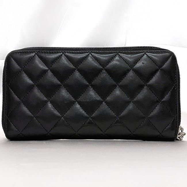 Chanel Round Zipper Long Wallet Black Cambon — view 4