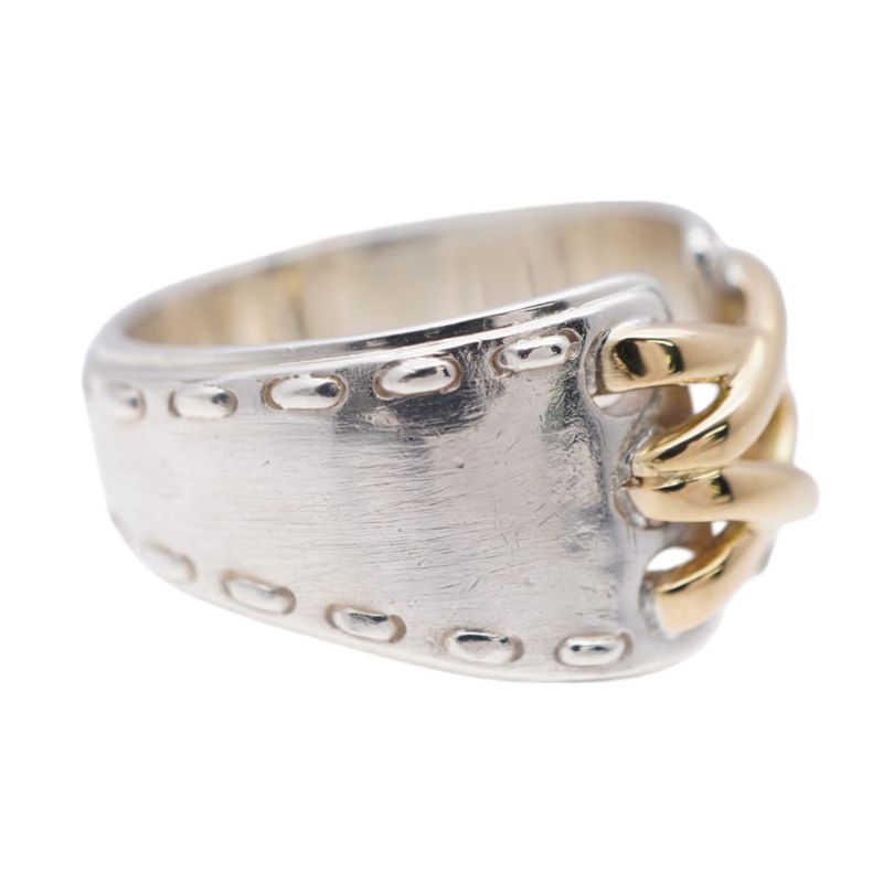 Hermes Mexico Double Silver Yellow Gold Ring 51 — view 4