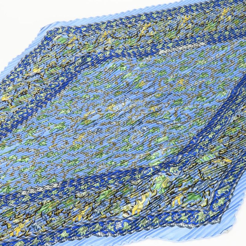 Hermes Scarf Pleated Carre 90 Indian Hunting Chasse en INDE Silk Blue Multicolor — view 2