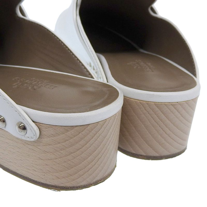 Hermes Karya Leather Sabo Sandals Mules 36 White — view 5