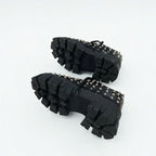 Prada Monolith Loafers Leather Shoes Black Silver Studded Lace Up — view 6