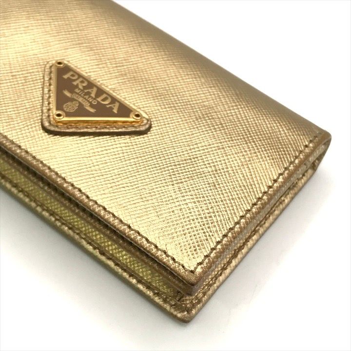 Prada Saffiano Leather Bifold Card Case Gold — view 4