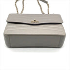Chanel CC Logo Stitch Shiny Lambskin Turnlock Chain Shoulder Bag Gray — view 4