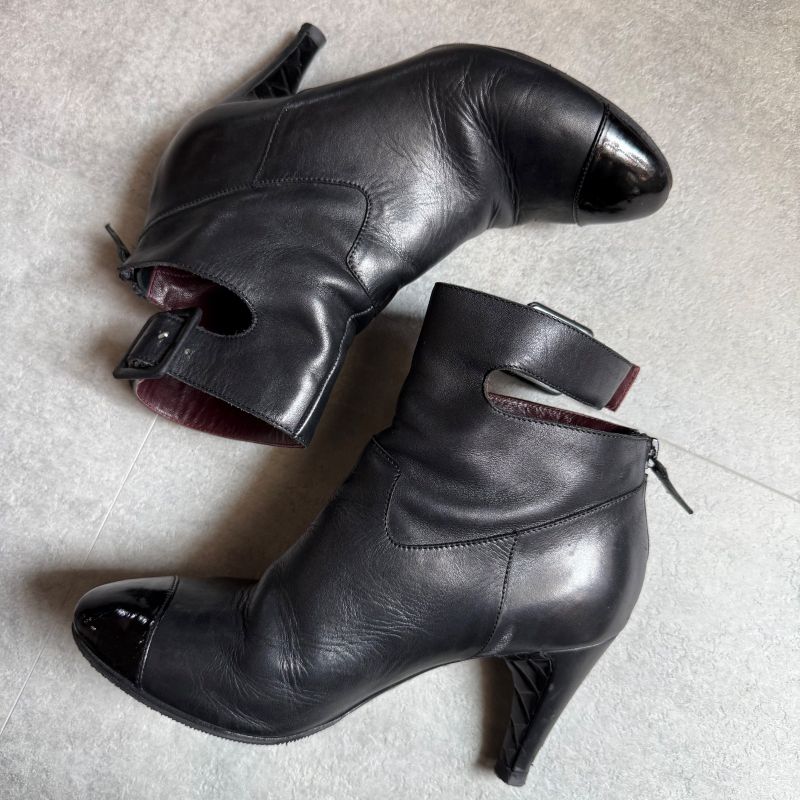 Chanel Quilted Leather Belt Short Boots Coco Mark Black 36 1 2 — view 3