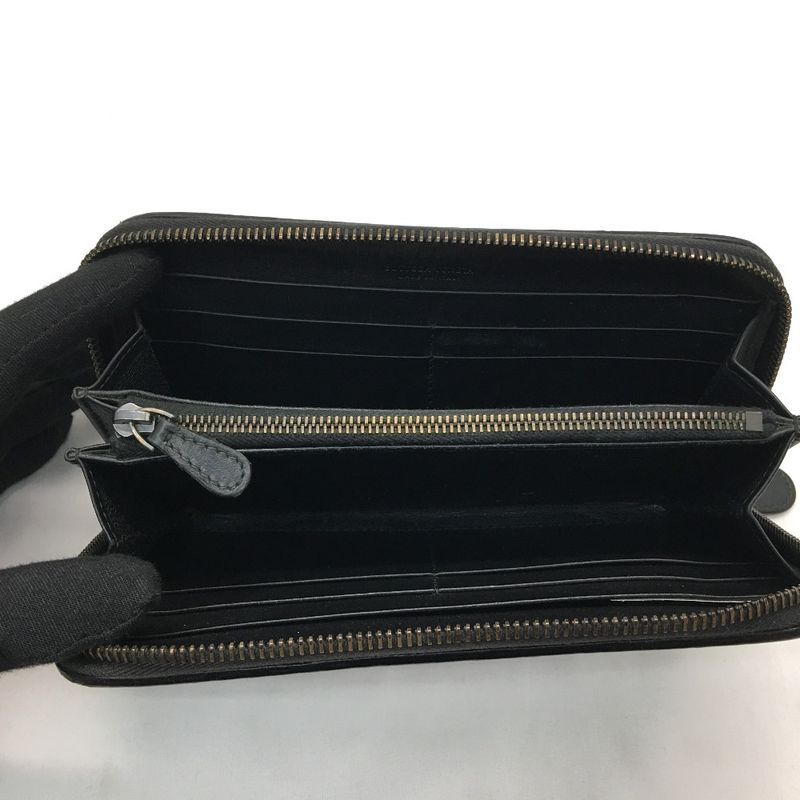 Bottega Veneta Long Wallet Intrecciato Round Zipper Black — view 3