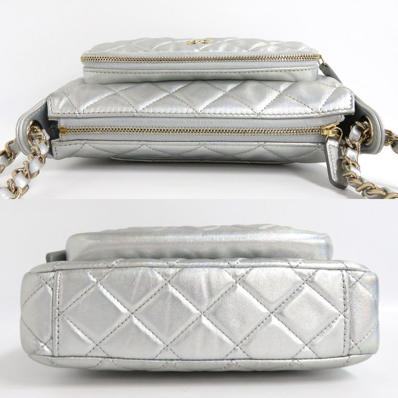 Chanel Chain Clutch Bag Iridescent Metallic Lambskin Silver Ap4349 — view 4