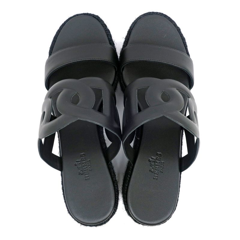 Hermes Espadrille Itea Sandals Rope Wedge Heel Black 38 Shoes — view 7